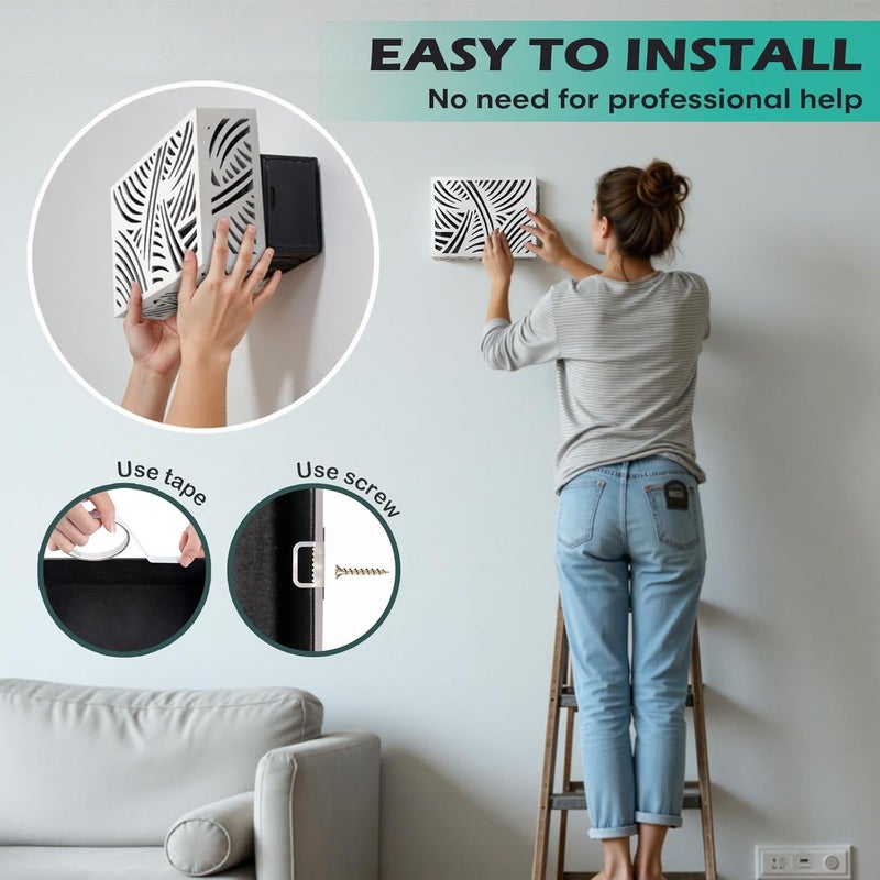 GRAUES Store Modern Wooden Doorbell Chime Cover Box – Large Decorative Wall-Mounted Doorbell Cover for Home Decor – Reducing Wood Door Chime Box Only, White – Stylish Upgrade (ABSTRACT FOLIAGE PATTERN) - Image 3